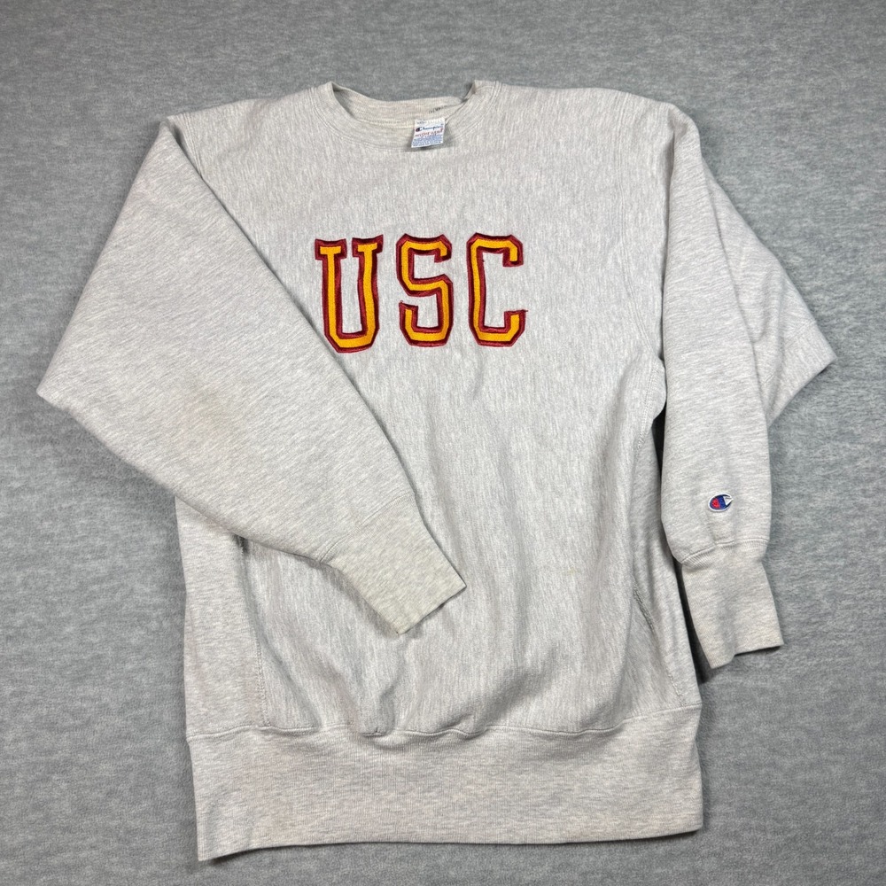 Champion Sweatshirt Mens X-Large Heather Gray Reverse Weave Crewneck USC Trojans